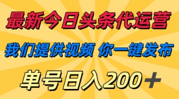 最新今日头条代运营,我们提供视频,你一键发布,单号日入200+【揭秘】-青年云网创—高质量项目商城